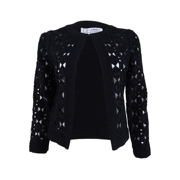 Tahari Jackets & Blazers - Tahari Women's ASL Black Long Sleeves‎ Collarless Laser Cut Frame Jacket Size 12